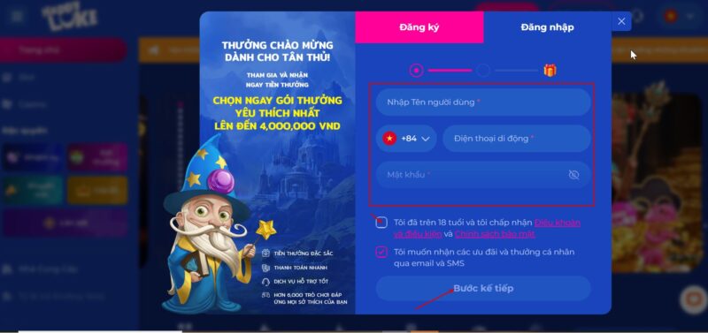 Điền thông tin đăng ký