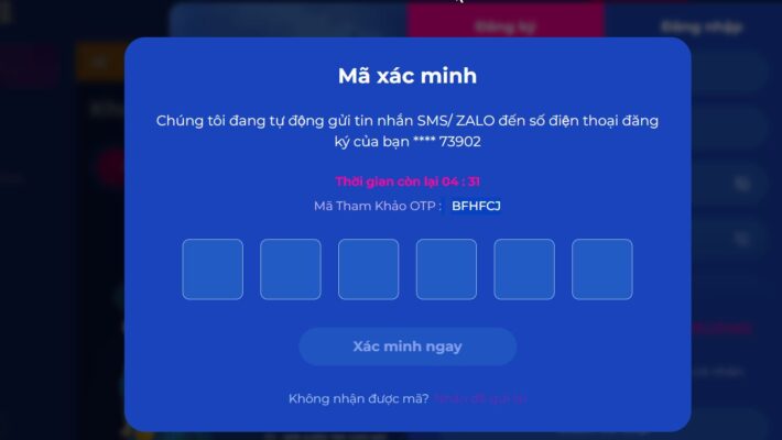 Nhập mã xác minh và xác nhận đăng ký Happyluke